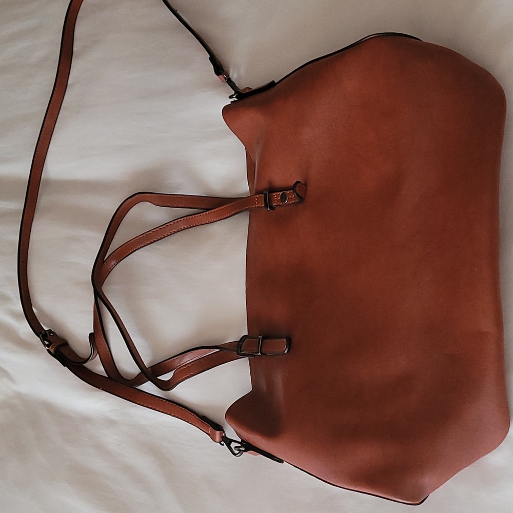 Faux leather crown crossbody tote